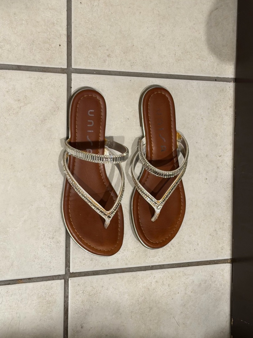 Unisa Women's Brown Sandal with Silver Embellished Straps